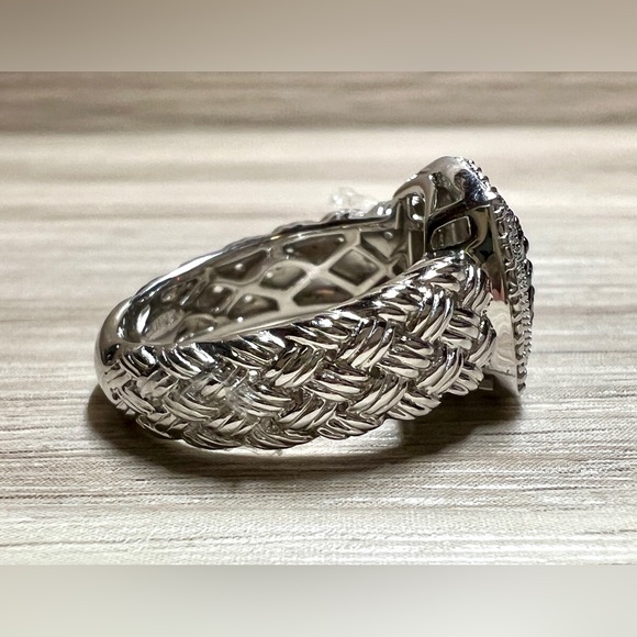 Designer Signed (JS) Sterling Silver Green Pave Diamond Ring, Size 7, 6.9g - Picture 4 of 8